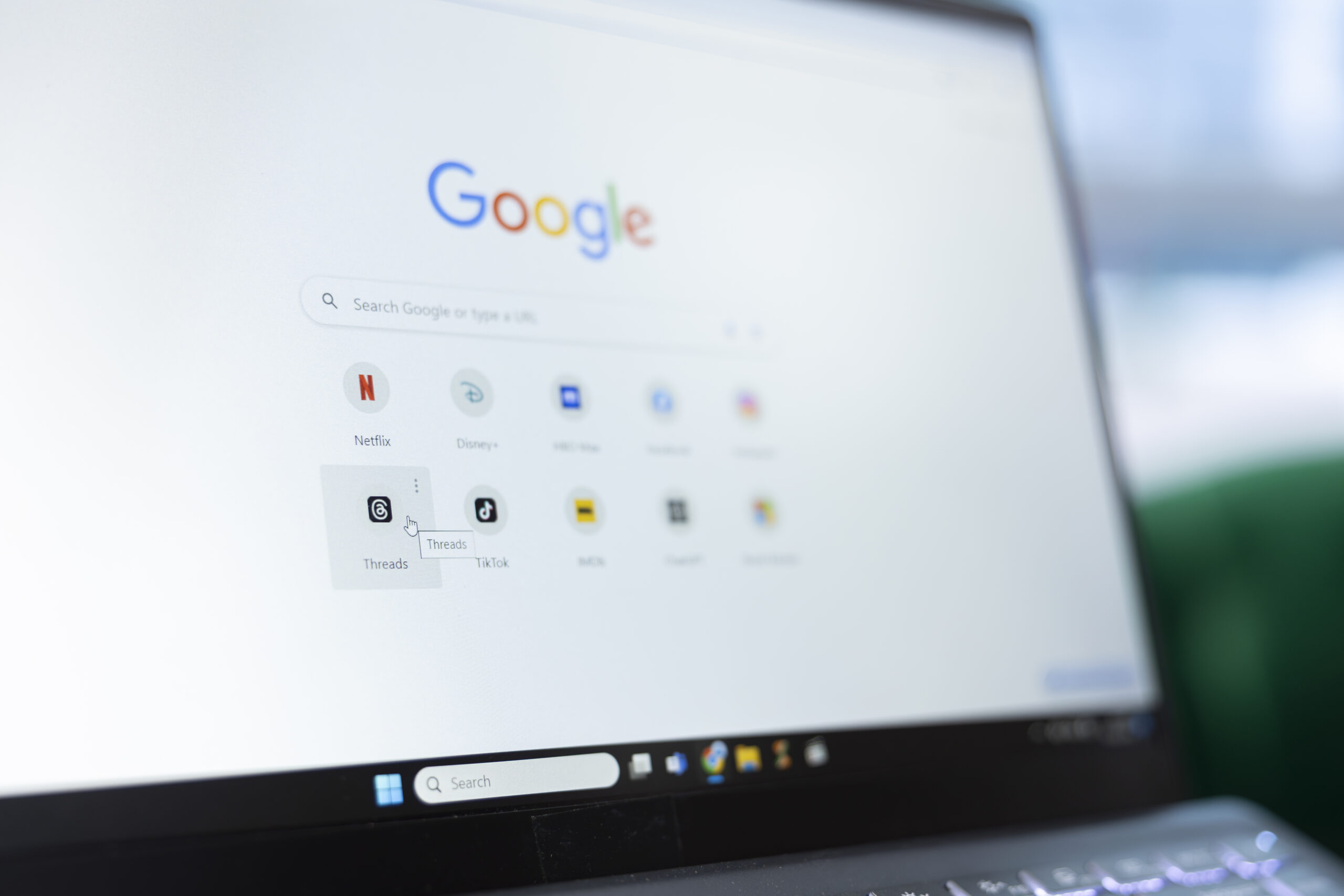 Bucharest, Romania - July 30th 2024 - Instagram Threads social media page bookmark on Google, website saved for future easy access via search engine. Man staying connected worldwide.